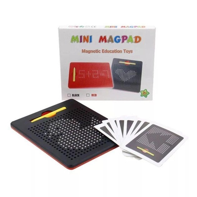 Магнітний планшет для малювання з ручкою mini Magpad 10 карток із завданнями 380D Чорний