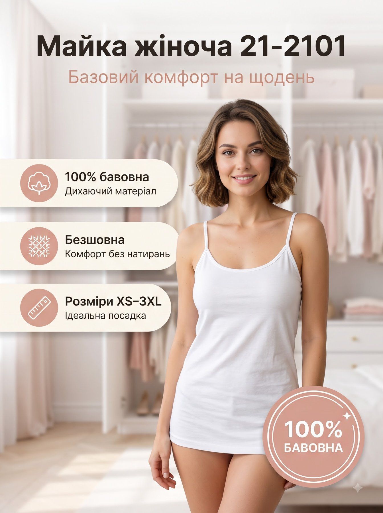 Майка жіноча 21-2101 білий XS